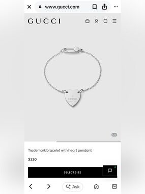 Authentic Gucci Silver Heart Tag Chain Bracelet